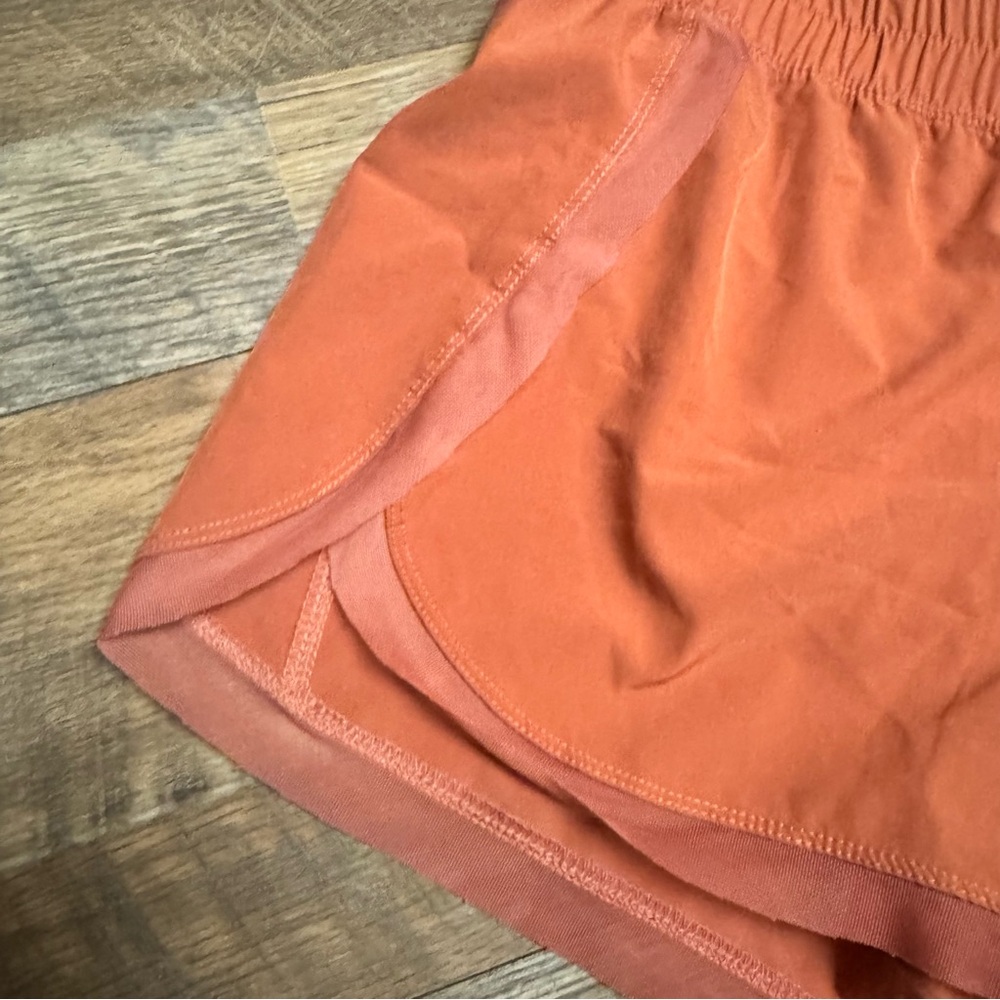 Women’s Athletic Rust Orange Running Shorts with Elastic Waist - Picture 3 of 6